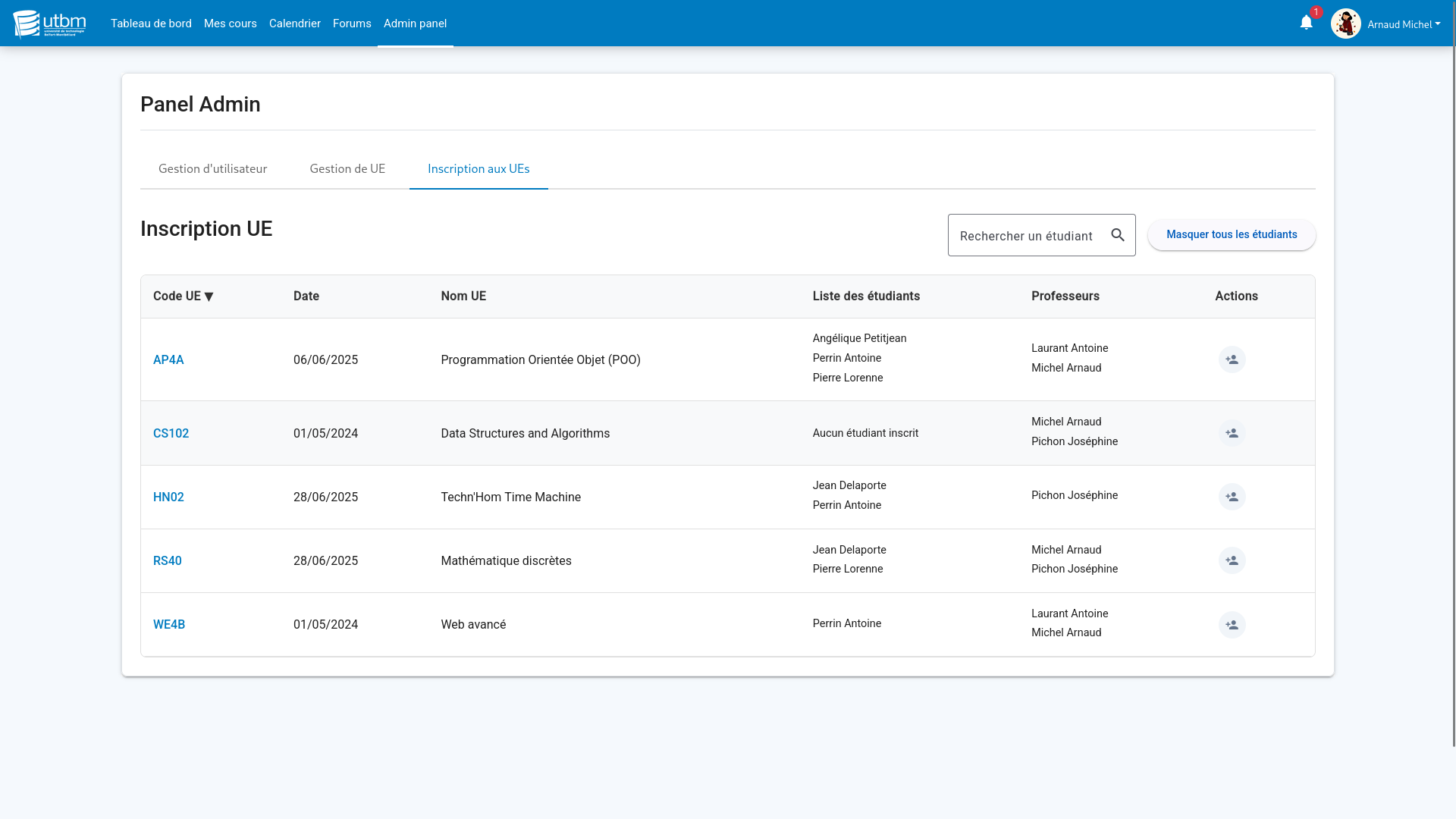 page admin inscription